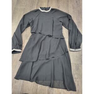 JJ's House NWT Women's Solid Black Pearl Trim Formal Wedding Funeral Medium
